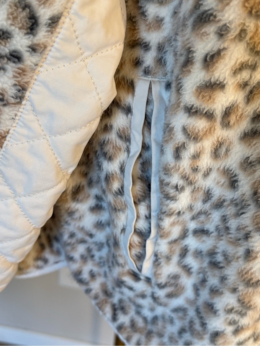 Abercrombie & Fitch XXL Leopard Sherpa Quilted Snap Neck Pullover Fleece Jacket - Picture 5 of 11